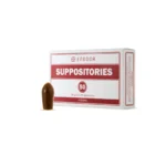 Cutie Endoca cu supozitoare CBD 50mg și un supozitor individual vizibil în fața ambalajului
