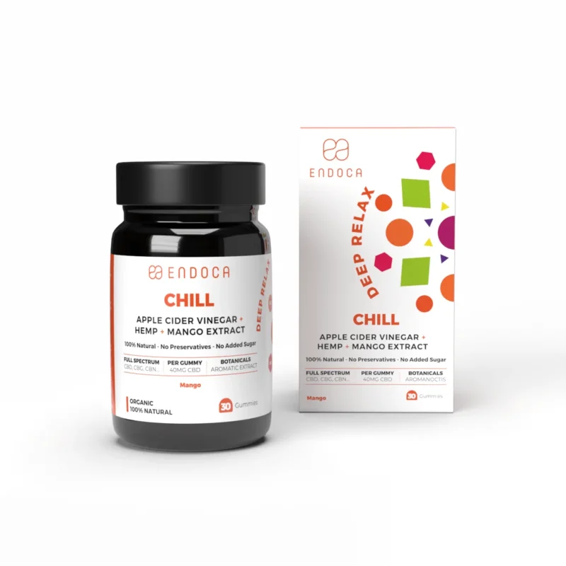 Jeleuri cu CBD Chill Endoca 1200mg fără THC, aromă de mango, 30 jeleuri cu 40 mg CBD per jeleu